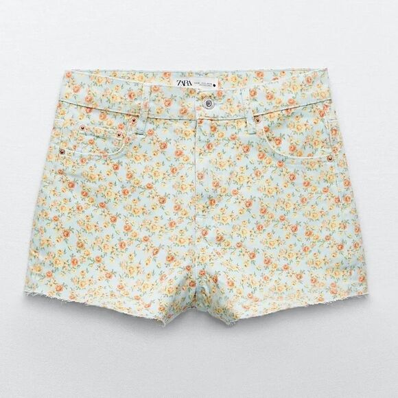 ZARA FLORAL DENIM ZW THE ‘90S SHORTS - Picture 4 of 7